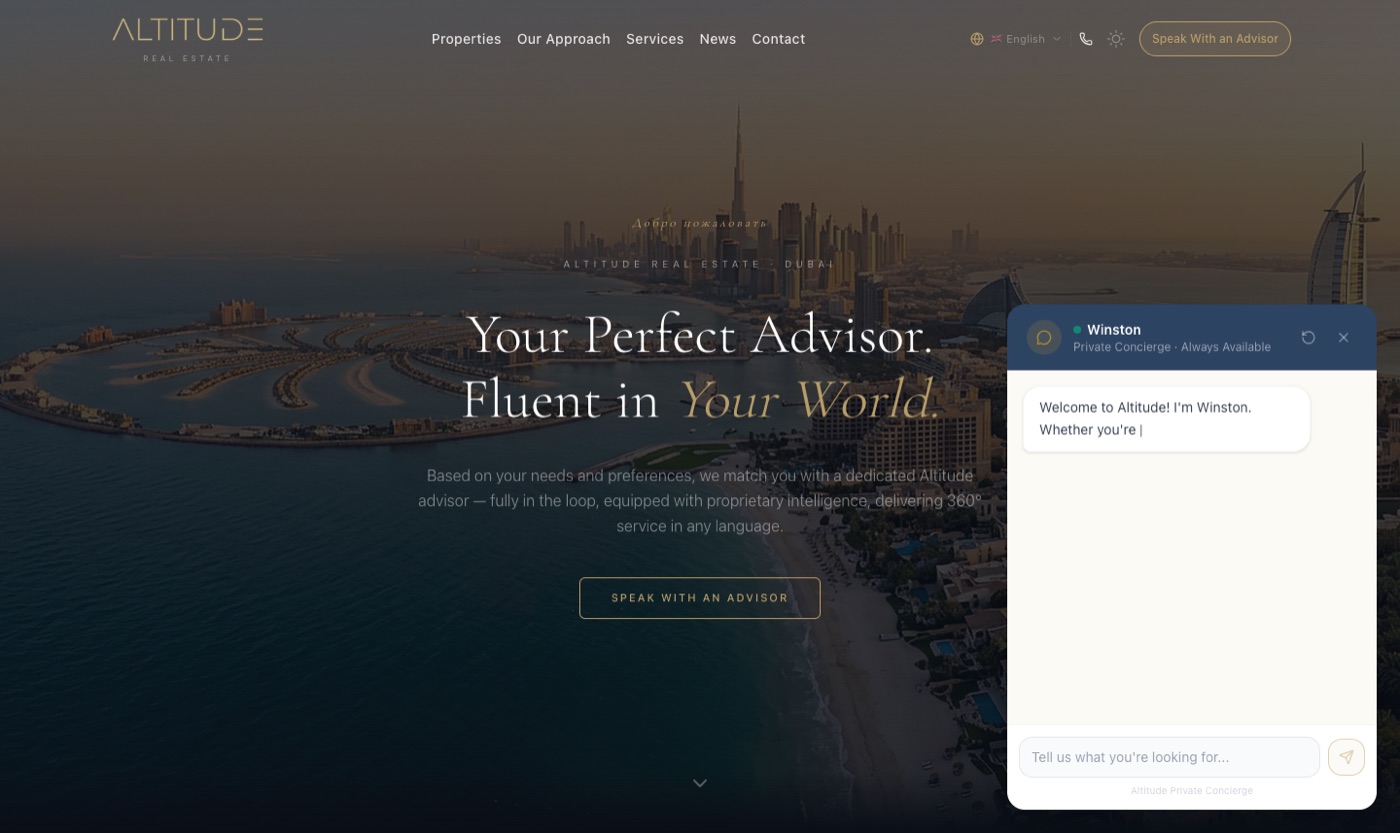 Altitude Real Estate homepage with a live AI property advisor