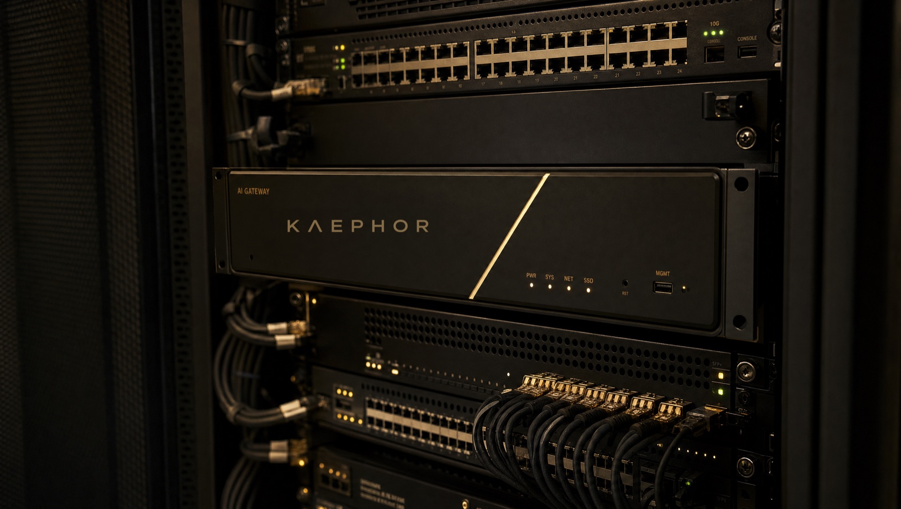 The Kaephor AI Gateway appliance mounted in a server rack